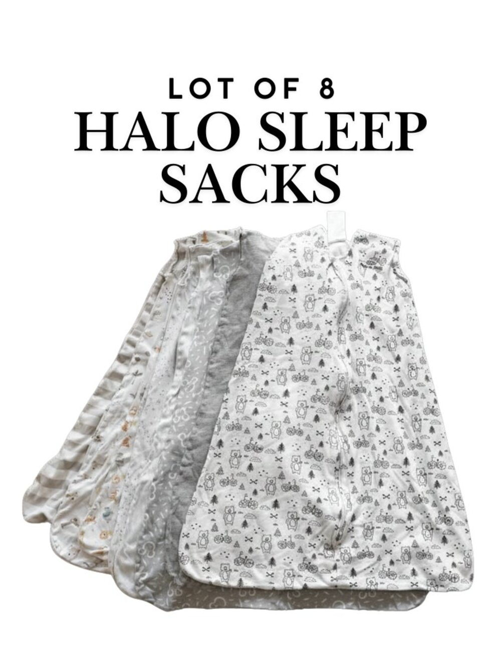 12-18 months Halo Sleep Sacks, Lot of 8, Large, Neutral Prints